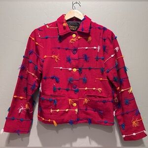 Vintage Kindred Spirit Red Funky Embroidered Blazer Jacket Size Medium